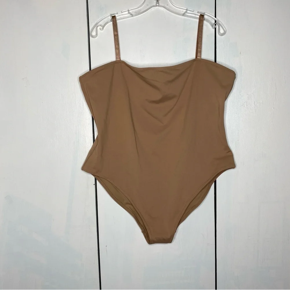 SKIMS Streamline Square-Neck One-Piece in Tan